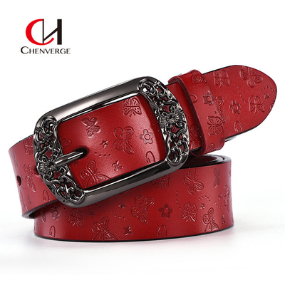 Pin Buckle Carved Pattern Ladies Leather Belt Women'S Wide Casual Fashion